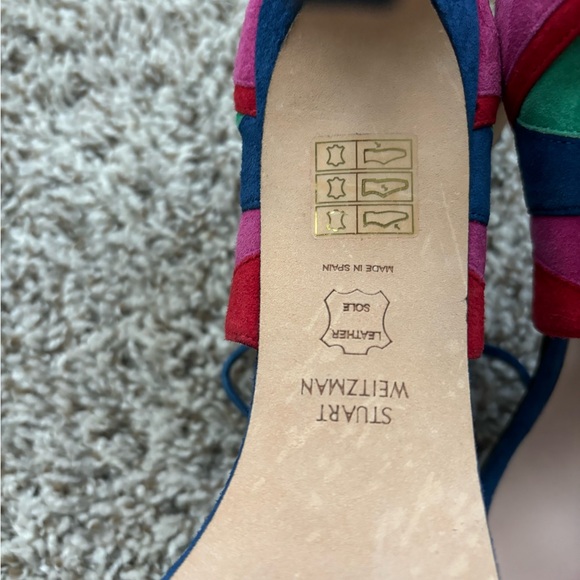 Stuart Weitzman color block suede leather high Heel stilletos 8 mint - Picture 9 of 12